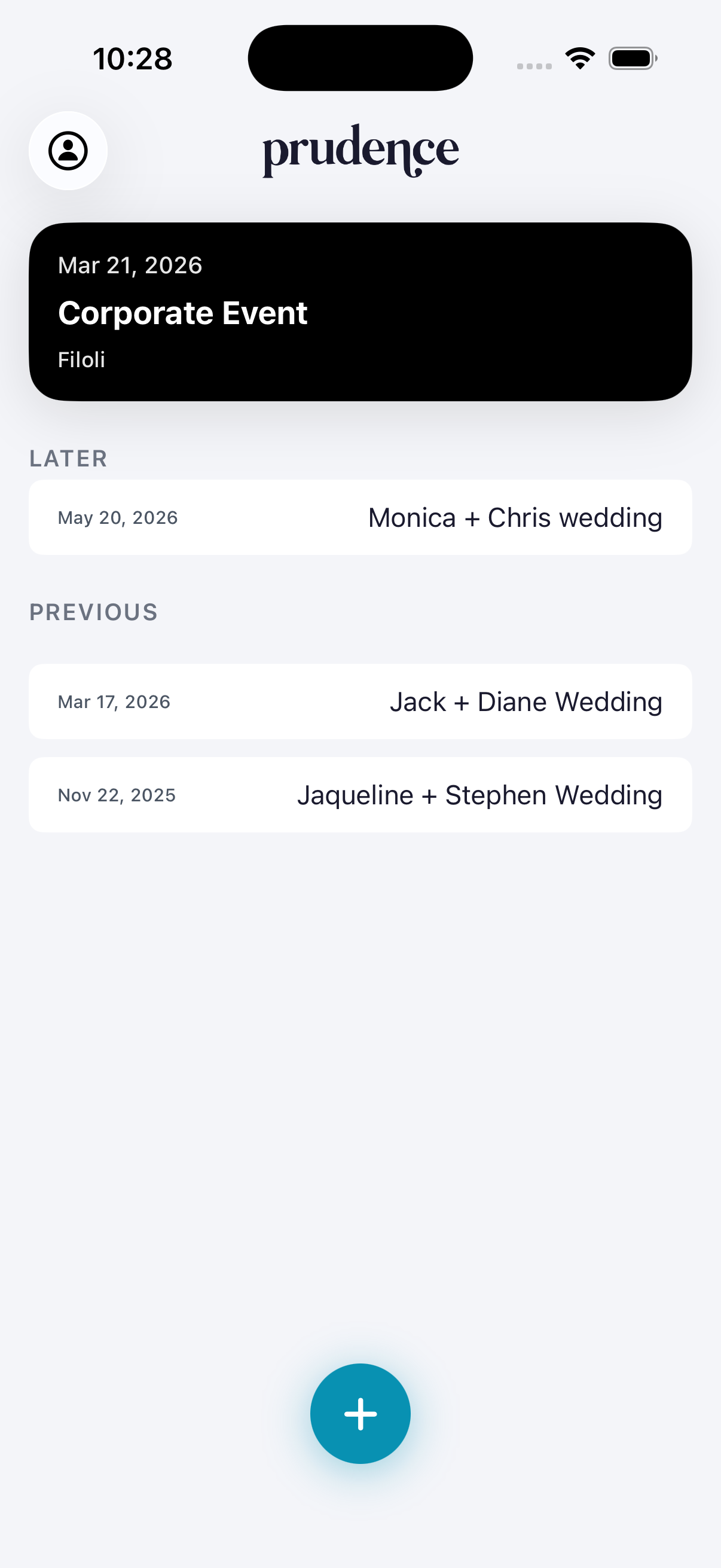 Dashboard with upcoming and past events