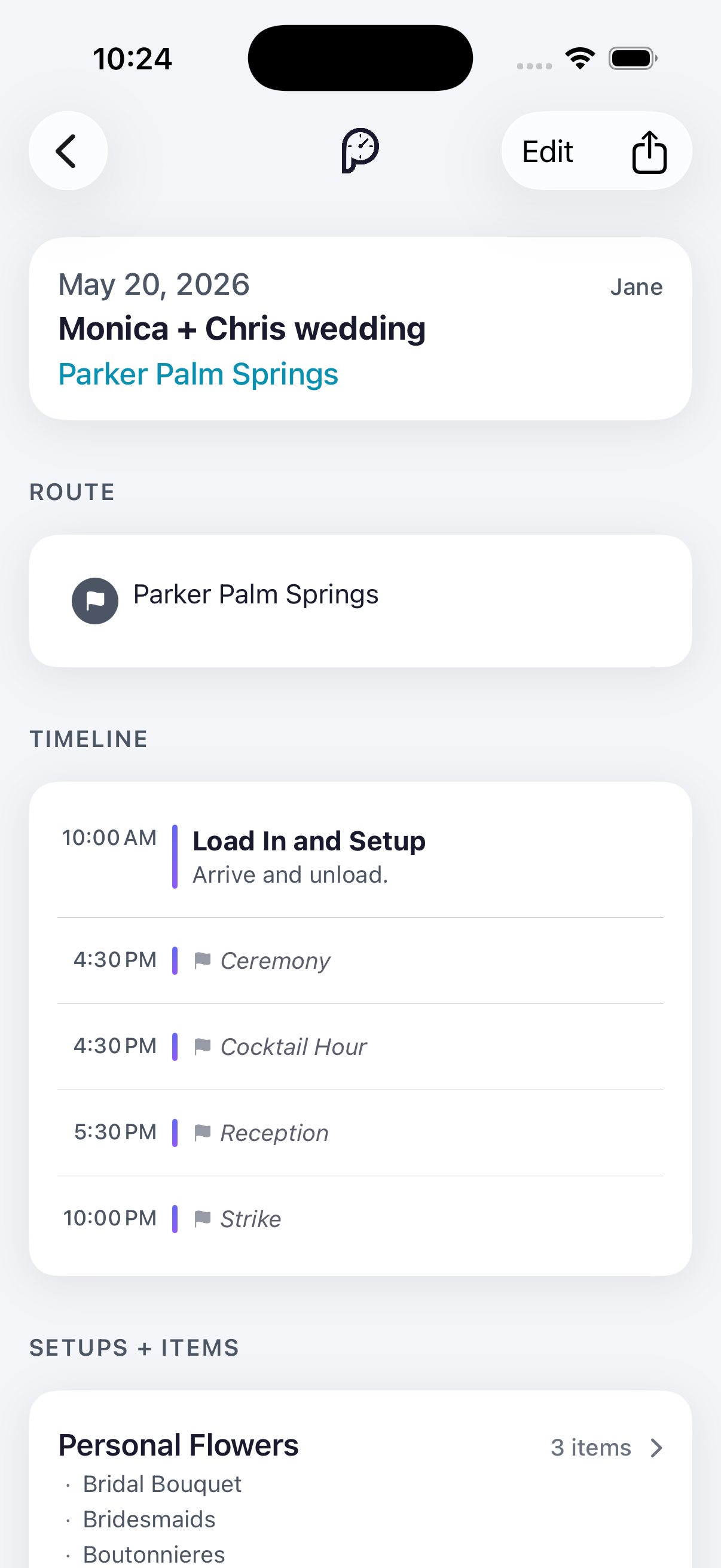 Guide overview with route, timeline, and setups